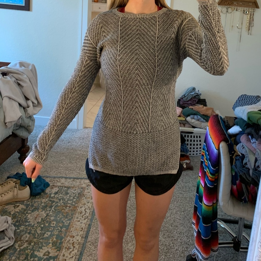 Grey and white knit sweater